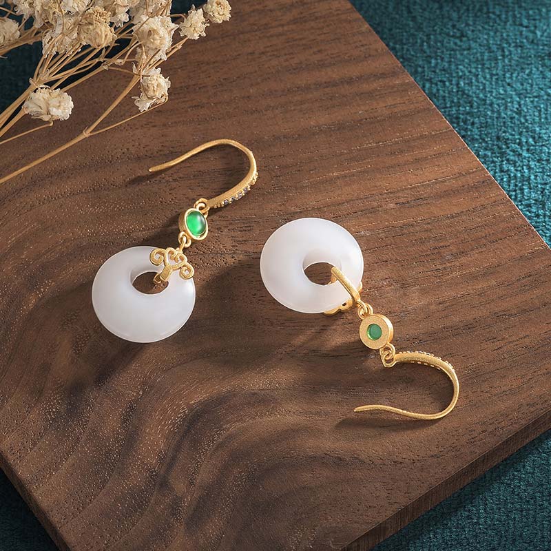 FengShui White Jade Blessing Drop Earrings - Image 18