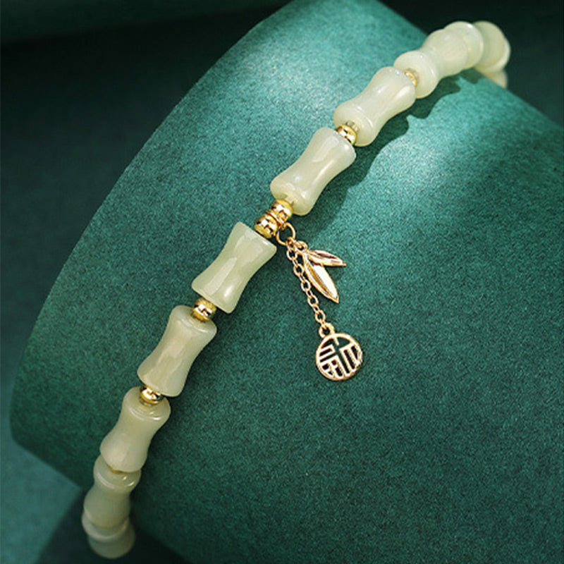 925 Sterling Silver Hetian Jade Bamboo Fu Character Prosperity Necklace Pendant Bracelet - Image 13