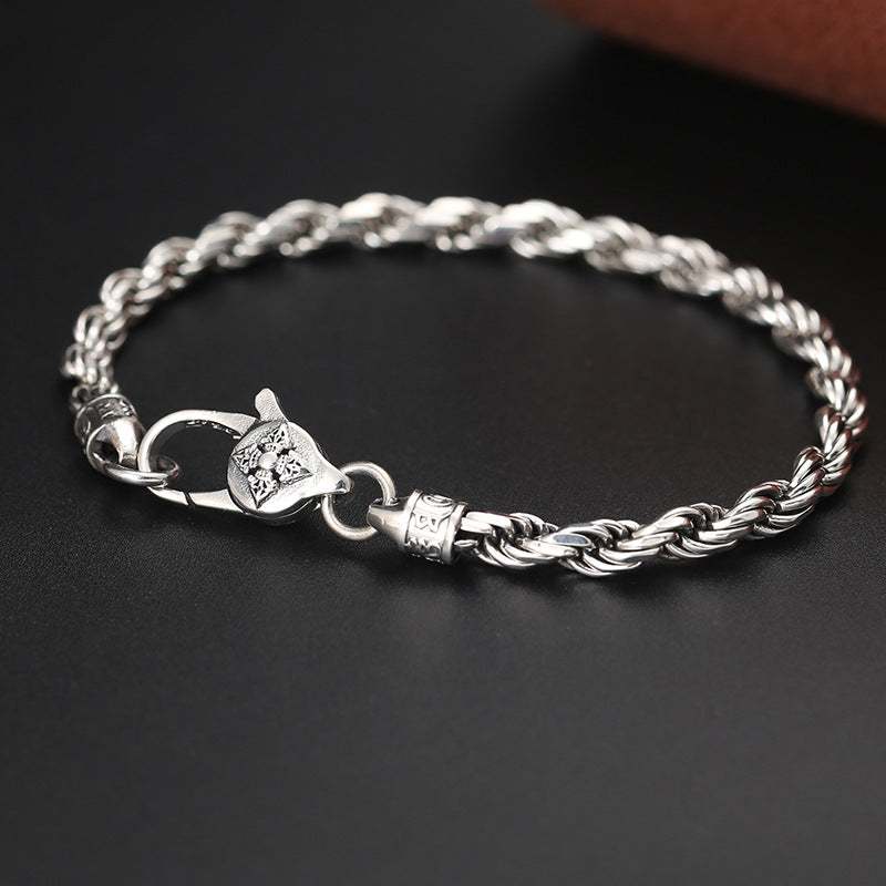 925 Sterling Silver Tibet Om Mani Padme Hum Double Dorje Vajra Twisted Design Peace Love Bracelet