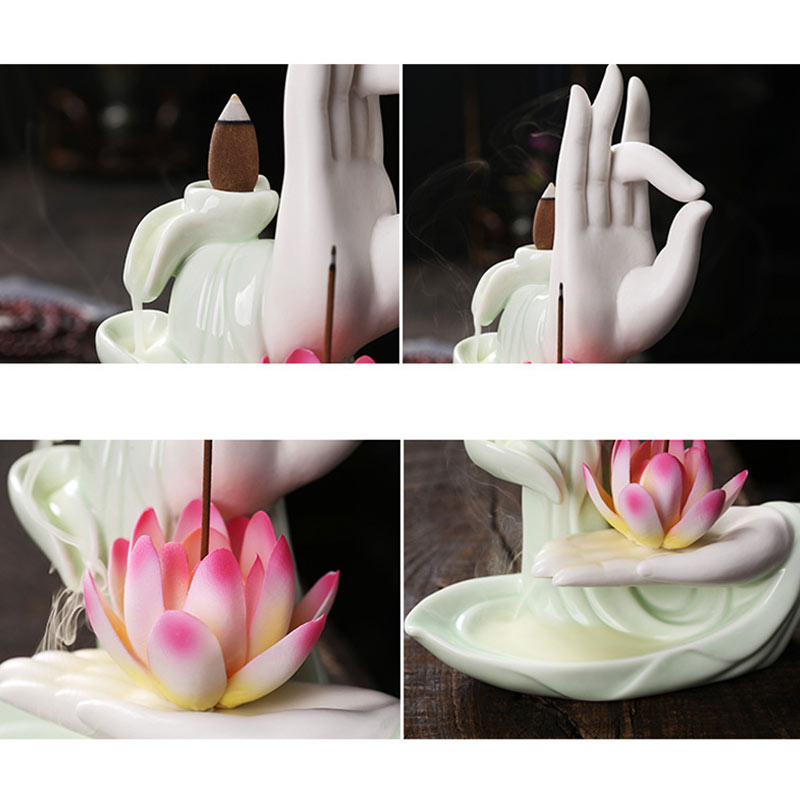 Buddha StonesTibetan Lotus Blessing Incense Burner Decoration - Image 6