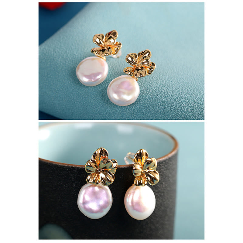 925 Sterling Silver Natural Baroque Pearl Flower Healing Drop Earrings - Image 7