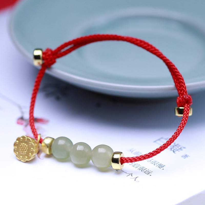 Natural Jade Lotus Seed Strength Red String Weave Bracelet - Image 3