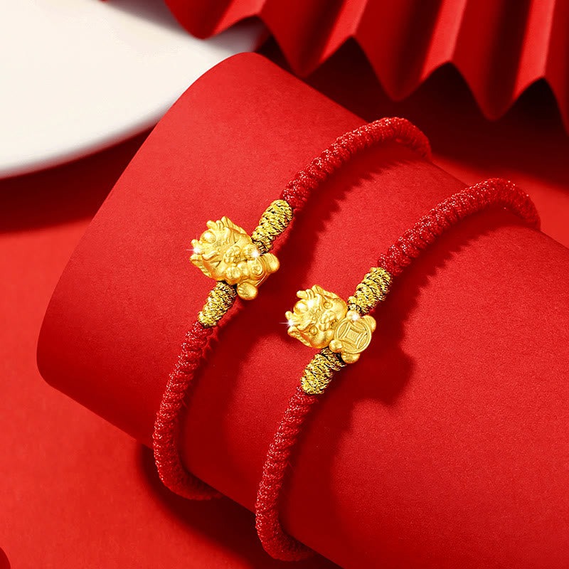 999 Sterling Silver Year of the Dragon Copper Coin Fortune Dragon Fu Character Luck Handcrafted Red String Braided Bracelet - Image 9