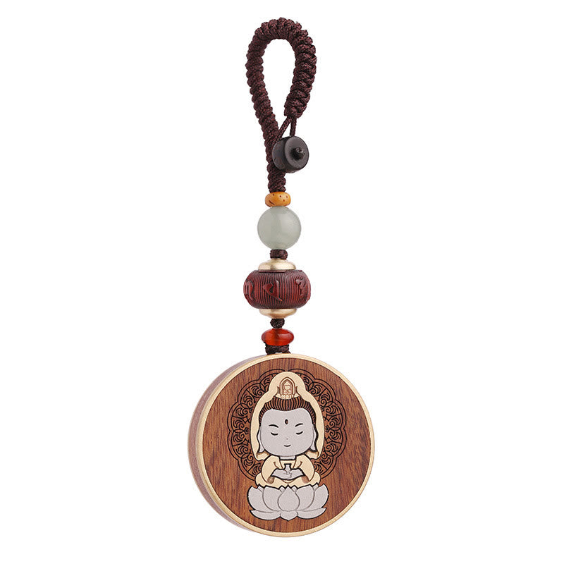 Ebony Wood Rosewood Buddha Avalokitesvara Om Mani Padme Hum Balance Car Key Chain Decoration - Image 27