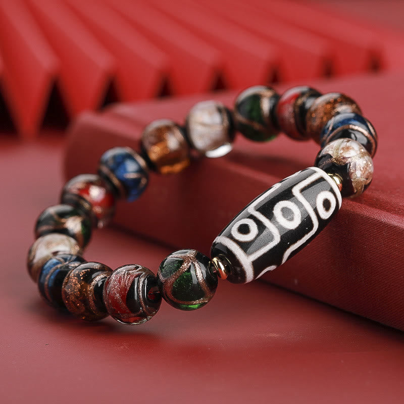 Tibetan Nine-Eye Dzi Bead Three-eyed Dzi Bead Liuli Glass Bead Wealth Bracelet