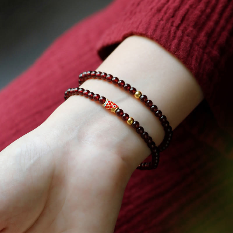 999 Gold Koi Fish Natural Garnet Protection Bracelet - Image 10