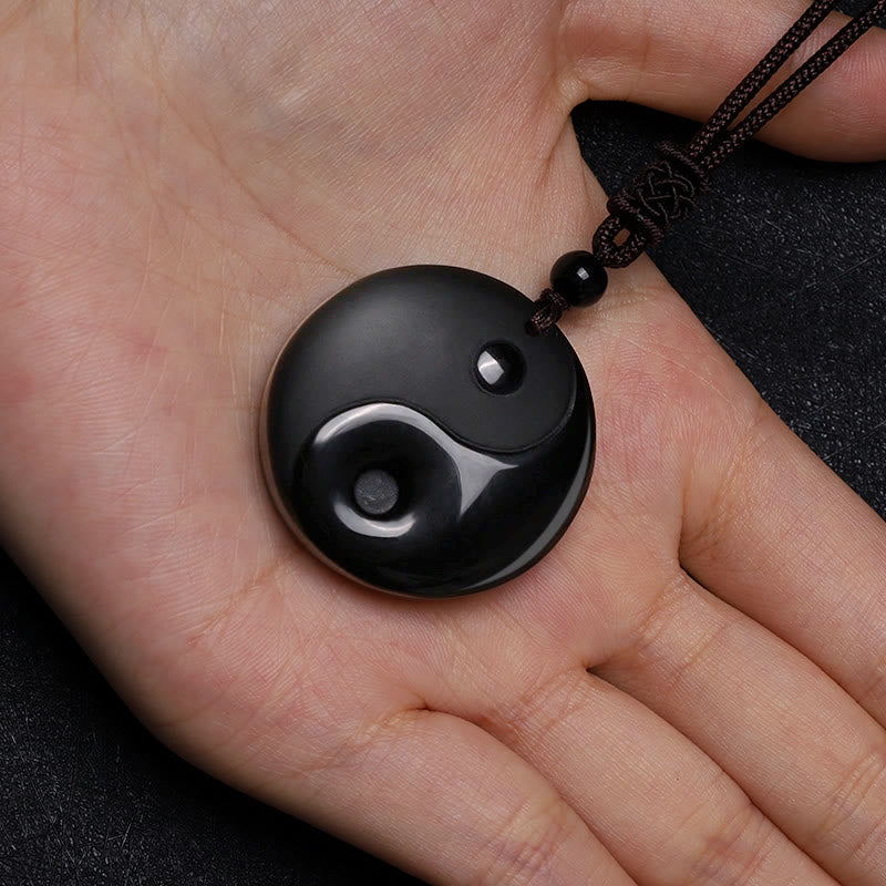 Black Obsidian Taoism Five Sacred Mountains Nine-Character Mantra Carved Purification Yin Yang Necklace Pendant - Image 6