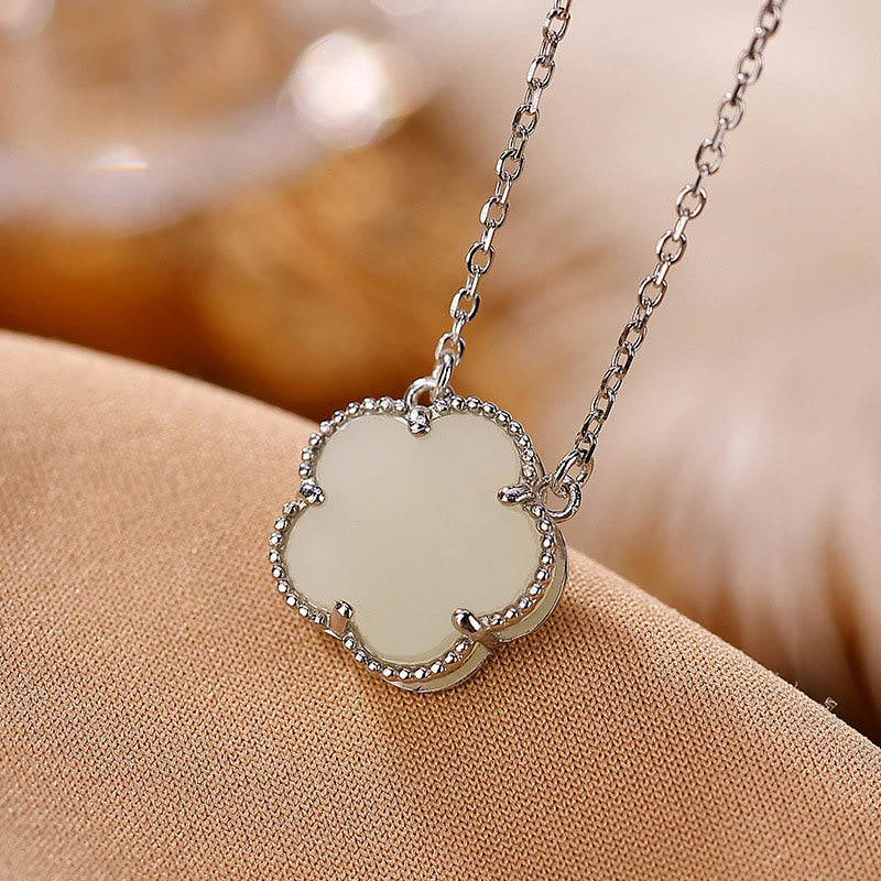 925 Sterling Silver Plated Gold Natural Hetian Jade Flower Luck Necklace Pendant Ring Set - Image 15