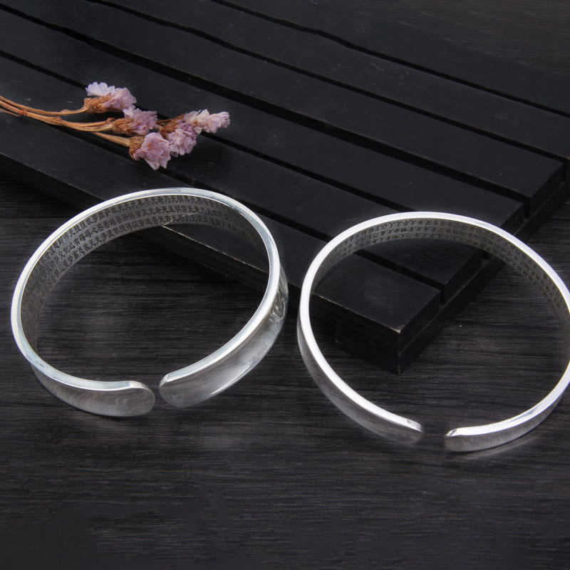 999 Sterling Silver Om Mani Padme Hum Heart Sutra Love Peace Bracelet Bangle - Image 7