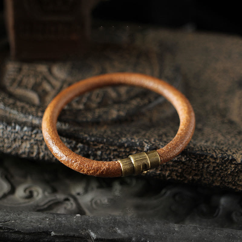 Retro Leather Luck Healing Copper Magnetic Buckle Bracelet