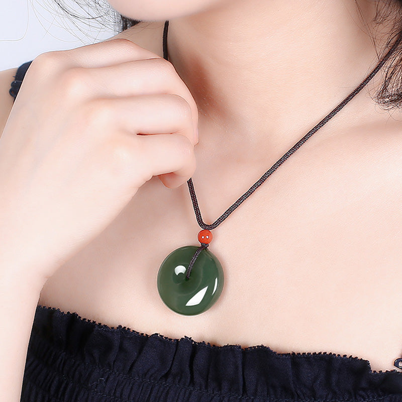 Natural Round Jade Peace Buckle Prosperity Necklace String Pendant - Image 4