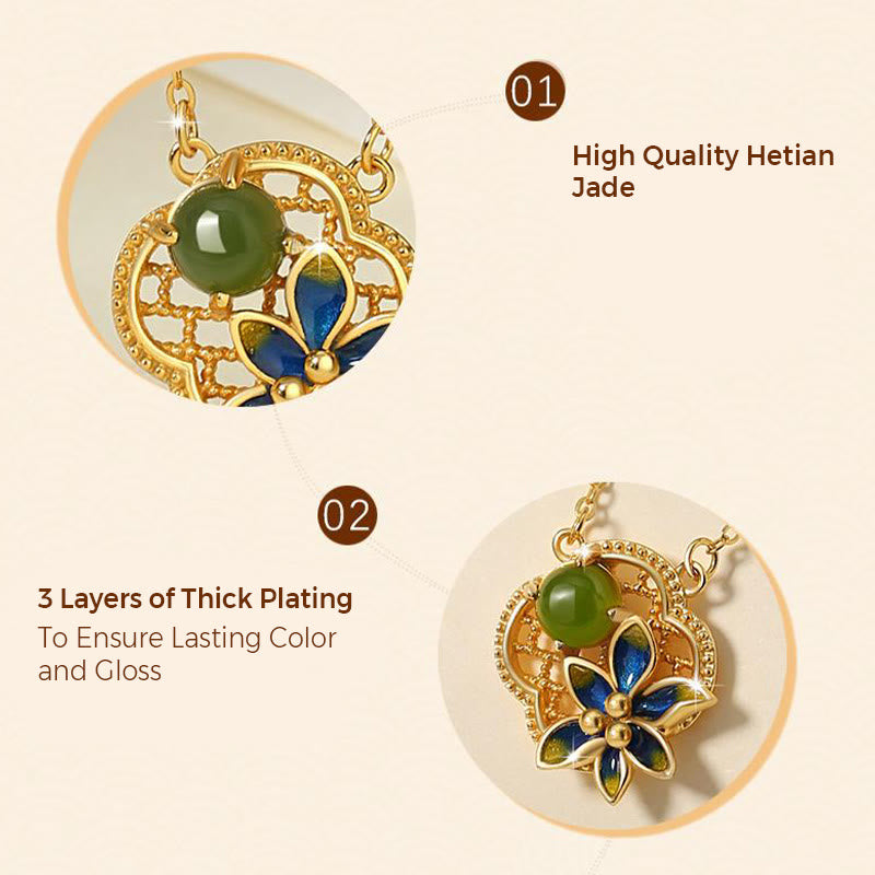 925 Sterling Silver Four Leaf Clover Flower Hetian Cyan Jade Pearl Healing Necklace Pendant Bracelet Earrings Set - Image 6