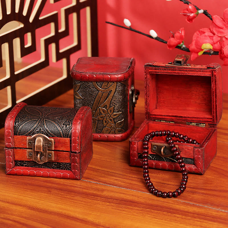 Retro Small Wood Jewelry Box Lotus Golden Grape Copper Coin Daffodil Grass Flower Jewelry Storage Box - Image 16