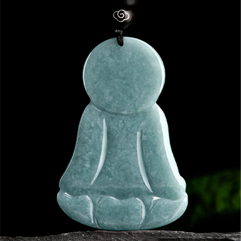Amitabha Buddha Natural Jade Lotus Amulet Compassion String Necklace Pendant - Image 6