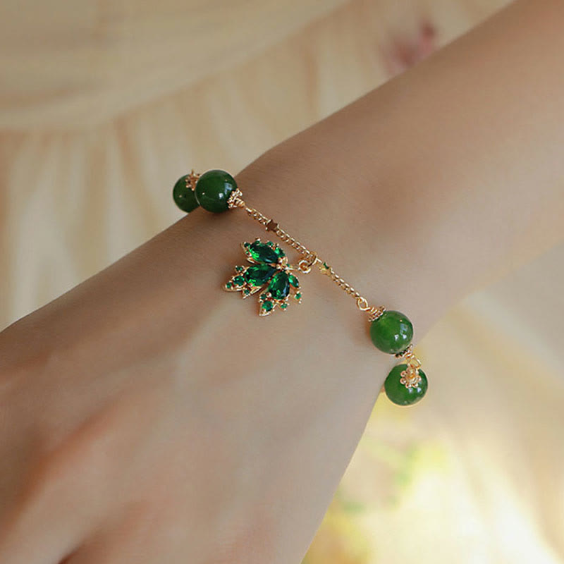 14k Gold Plated Green Chalcedony Maple Leaf Courage Strength Bracelet - Image 6