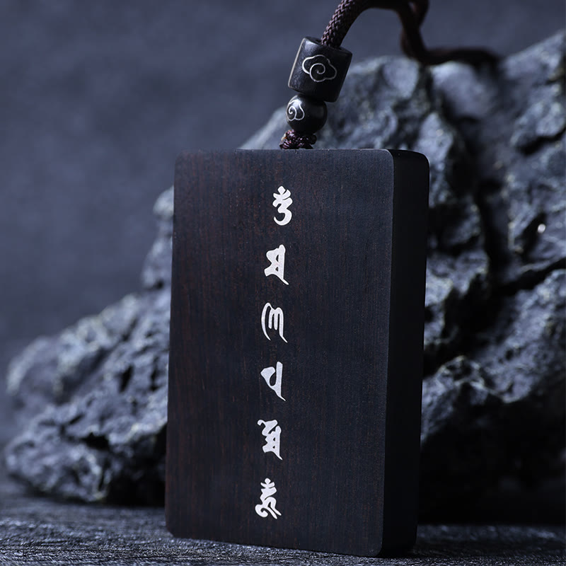 999 Sterling Silver Small Leaf Red Sandalwood Ebony Wood Om Mani Padme Hum Inlaid Protection Necklace Pendant - Image 14