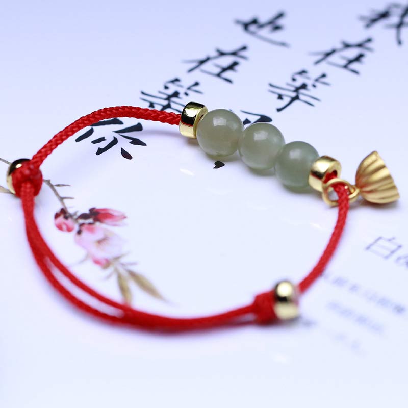 Natural Jade Lotus Seed Strength Red String Weave Bracelet - Image 5
