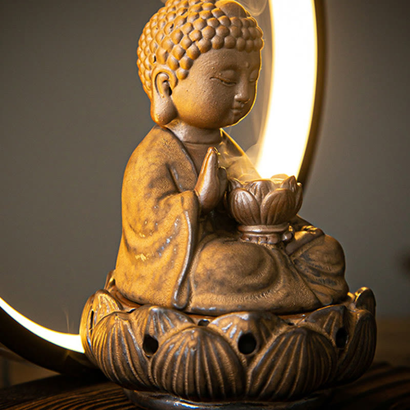 Buddha Lotus Backflow Smoke Fountain Ceramic Blessing Incense Burner With Light Decoration - Image 10