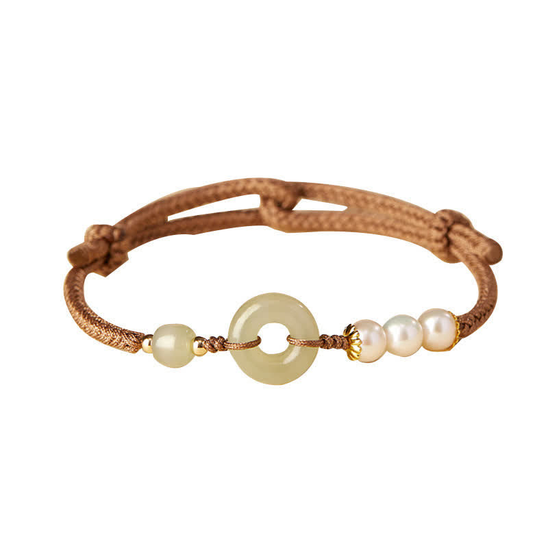 Natural Hetian Jade Pearl Peace Buckle Luck Bracelet - Image 10