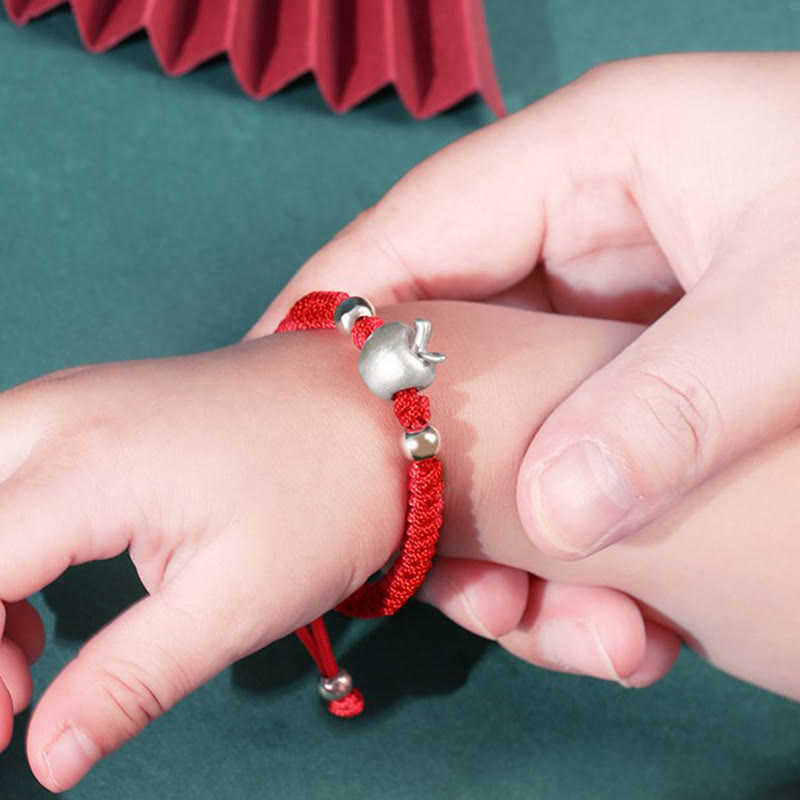 999 Sterling Silver Apple Red Multicolored Rope Luck Protection Handcrafted Kids Bracelet - Image 10
