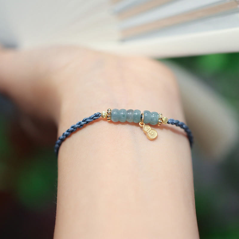 925 Sterling Silver Natural Jade Gourd Rutilated Quartz Fu Character Luck Braid Bracelet - Image 3