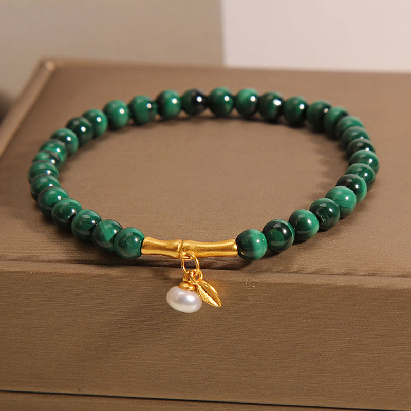 Natural Malachite Pearl Lucky Bamboo Anti-Anxiety Bracelet