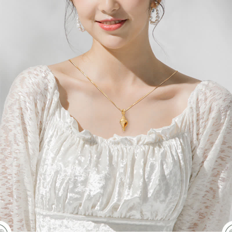 999 Sterling Silver Shankha Conch Shell Seashell Lucky Necklace Pendant - Image 8