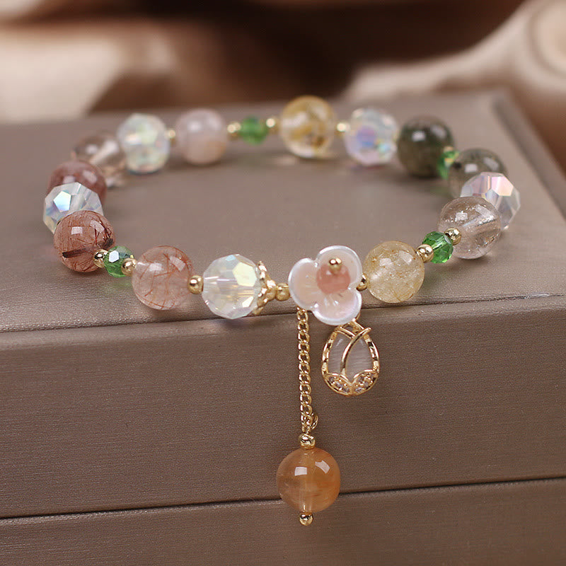 Strawberry Quartz Rutilated Quartz Fluorite Flower Healing Bracelet - Image 17