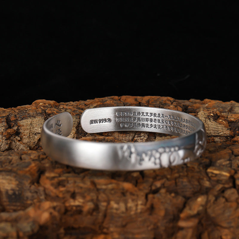 999 Sterling Silver Buddha Head Heart Sutra Serenity Bracelet Bangle - Image 6