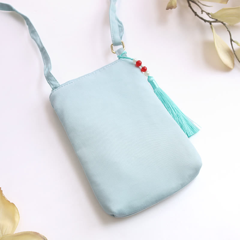 Small Embroidered Flowers Crossbody Bag Shoulder Bag Double Layer Cellphone Bag - Image 13