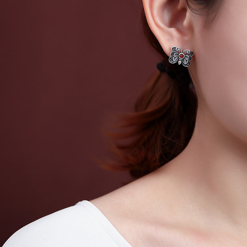 925 Sterling Silver Red Agate Butterfly Self-acceptance Ring Earrings Set - Image 21