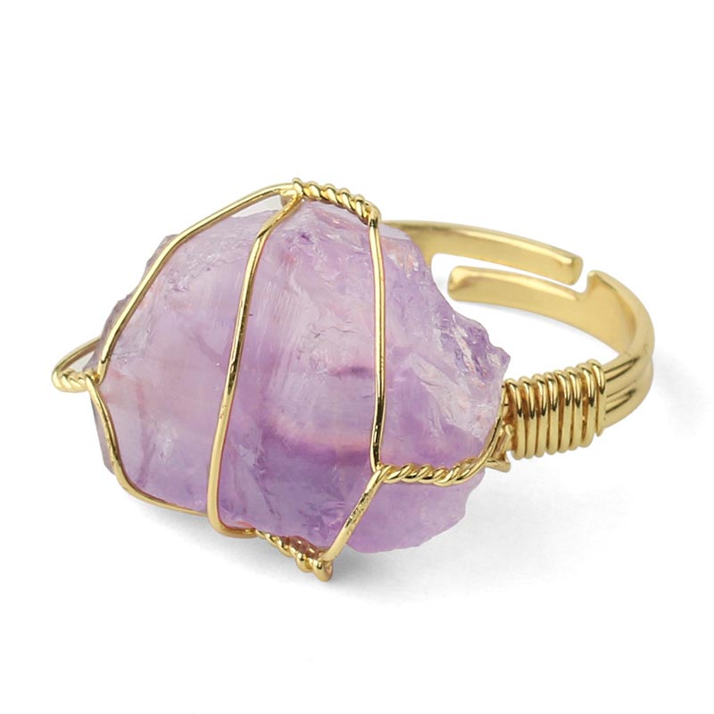 Natural Crystal Gemstone Amethyst Adjustable Ring