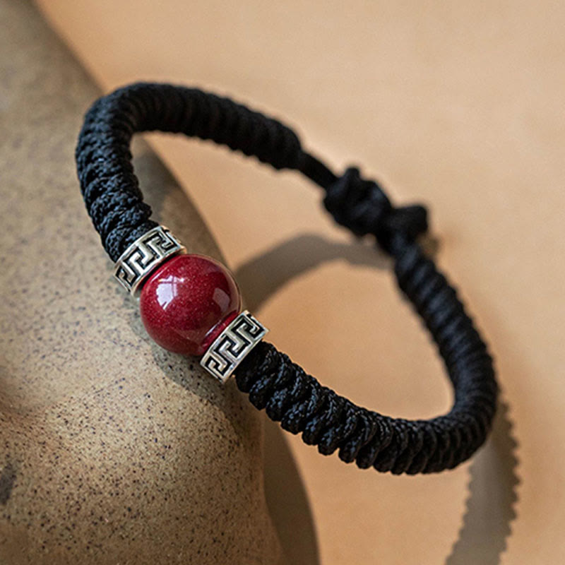 925 Sterling Silver Natural Cinnabar Bead Calm Handmade Braided String Bracelet - Image 9