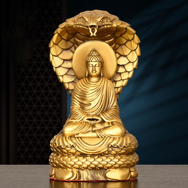 Buddha Shakyamuni Snake Figurine Serenity Copper Statue Home Offering Decoration