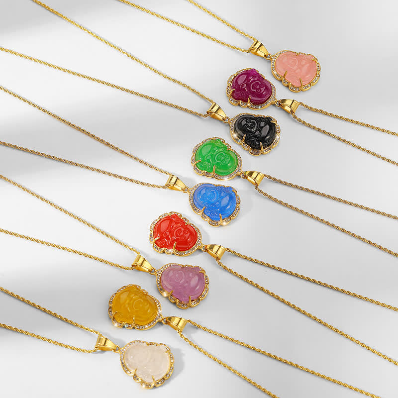 18K Gold Filled Laughing Buddha Jade Luck Necklace Chain Pendant - Image 4