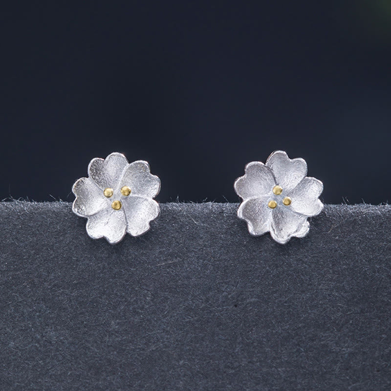 925 Sterling Silver Cherry Blossoms Floral Calm Stud Earrings - Image 5