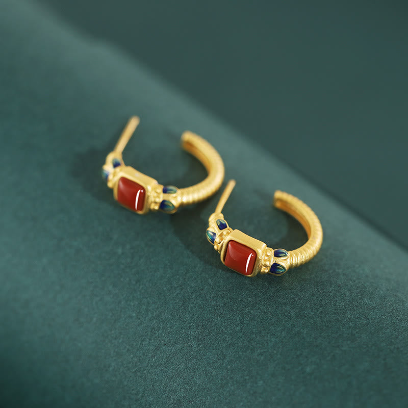 925 Sterling Silver Red Agate Lotus Confidence Calm Stud Earrings - Image 3