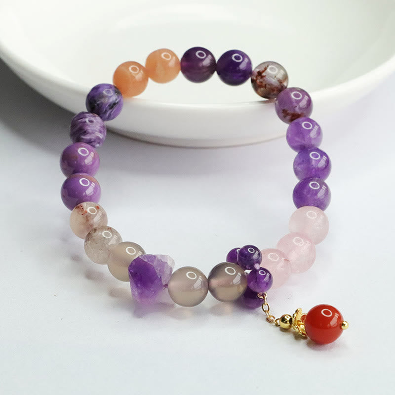 Natural Amethyst Crystal Inner Peace Healing Bead Charm Bracelet