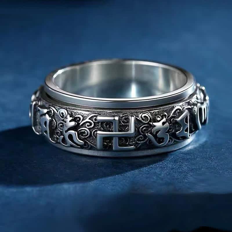 Six True Words Swastika Copper Healing Rotatable Ring