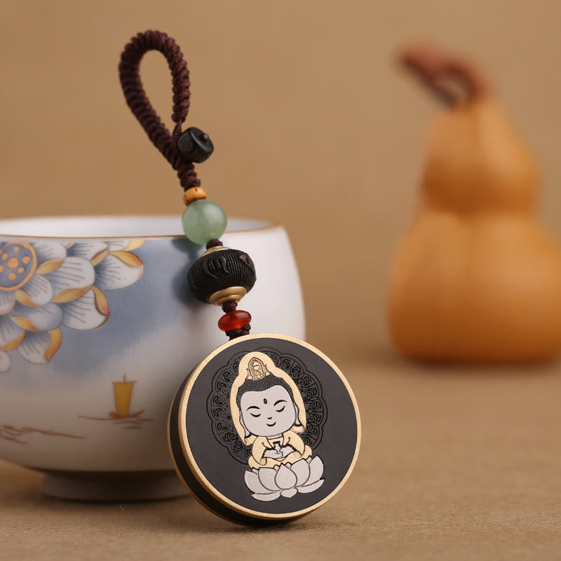 Ebony Wood Rosewood Buddha Avalokitesvara Om Mani Padme Hum Balance Car Key Chain Decoration - Image 4