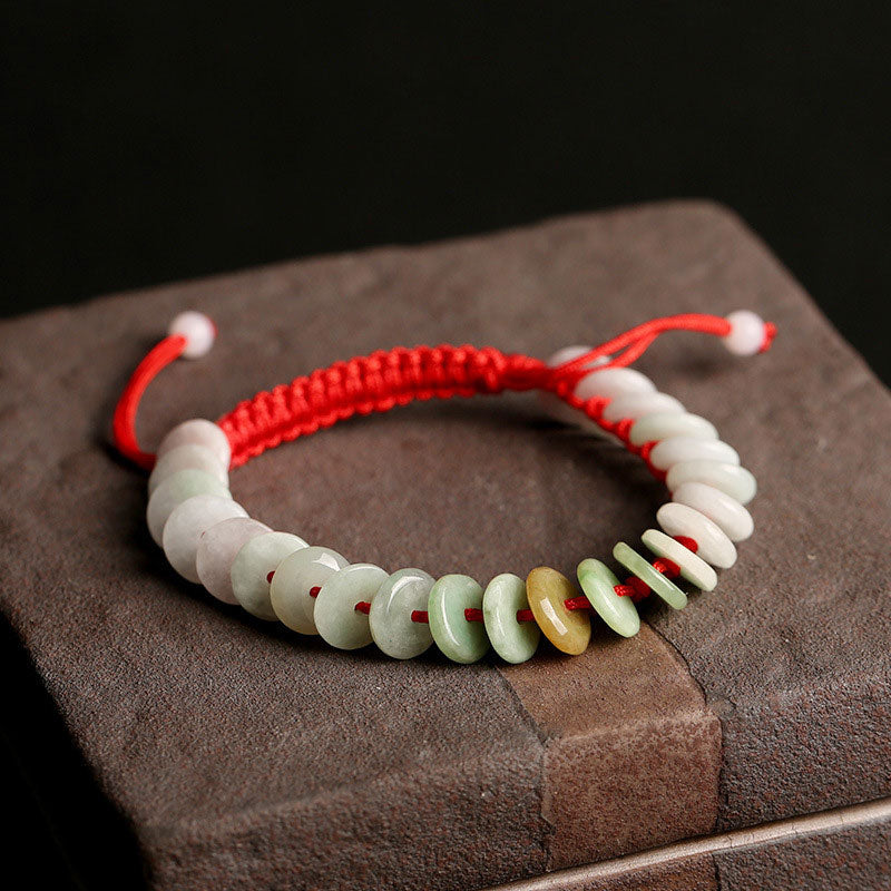 Natural Round Jade Luck Red String Protection Bracelet
