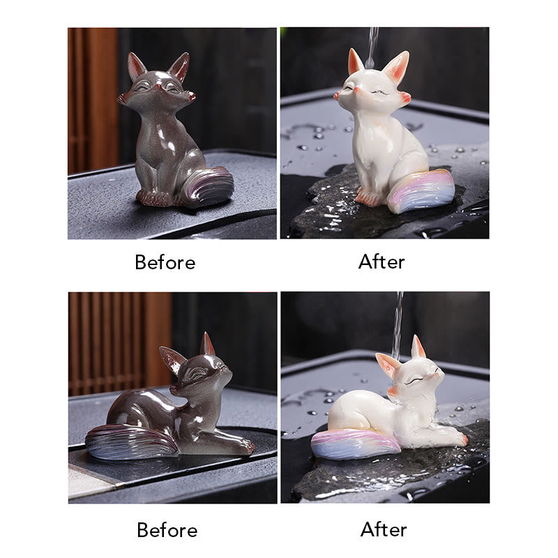 Color Changing Small Cute Fox Tea Pet Resin Home Figurine Decoration - Image 7