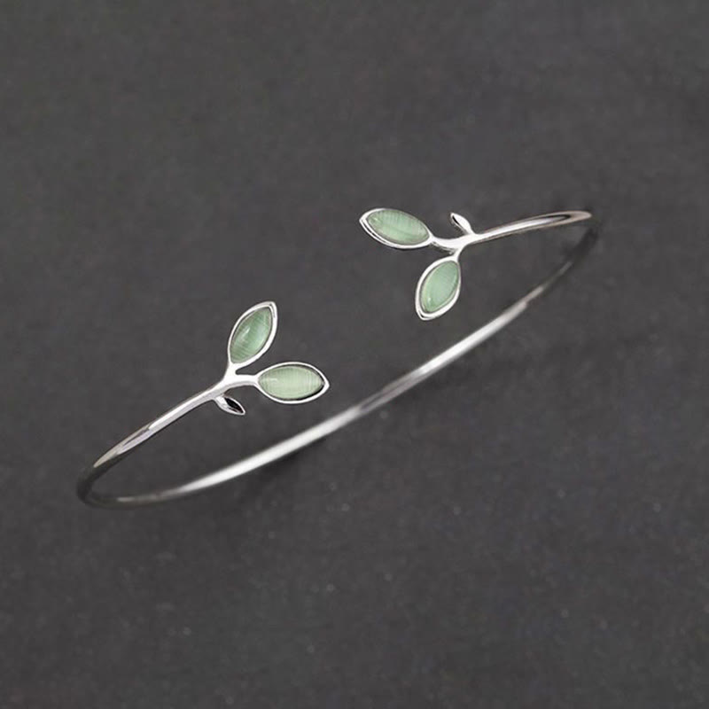Leaf Pattern Cat Eye Support Cuff Bracelet Bangle - Image 8