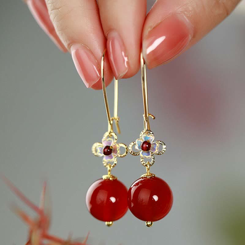 925 Sterling Silver Red Agate Flower Beaded Confidence Earrings - Image 8
