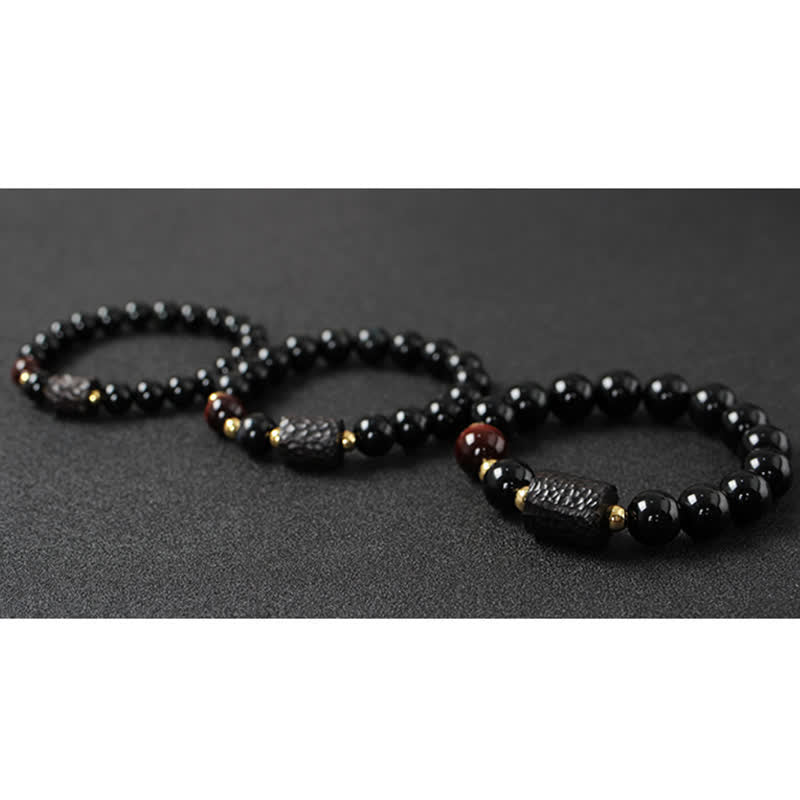 Black Obsidian Ebony Wood Red Tiger Eye Strength Couple Bracelet - Image 18