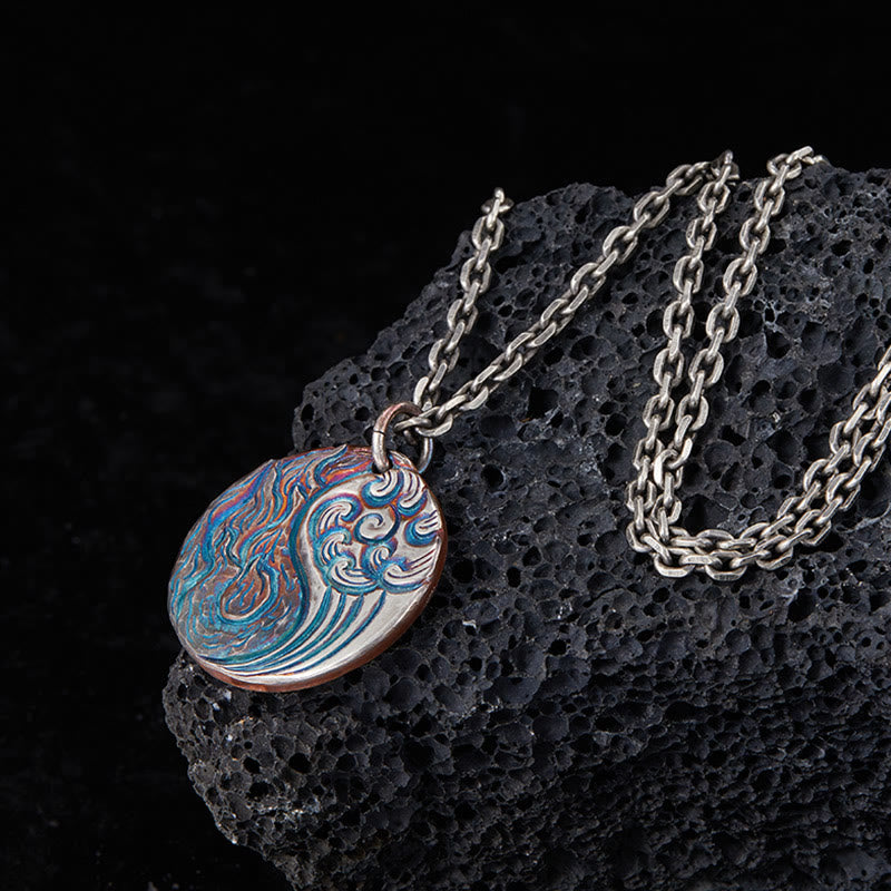 990 Sterling Silver Yin Yang Water and Fire Balance Necklace Pendant - Image 3