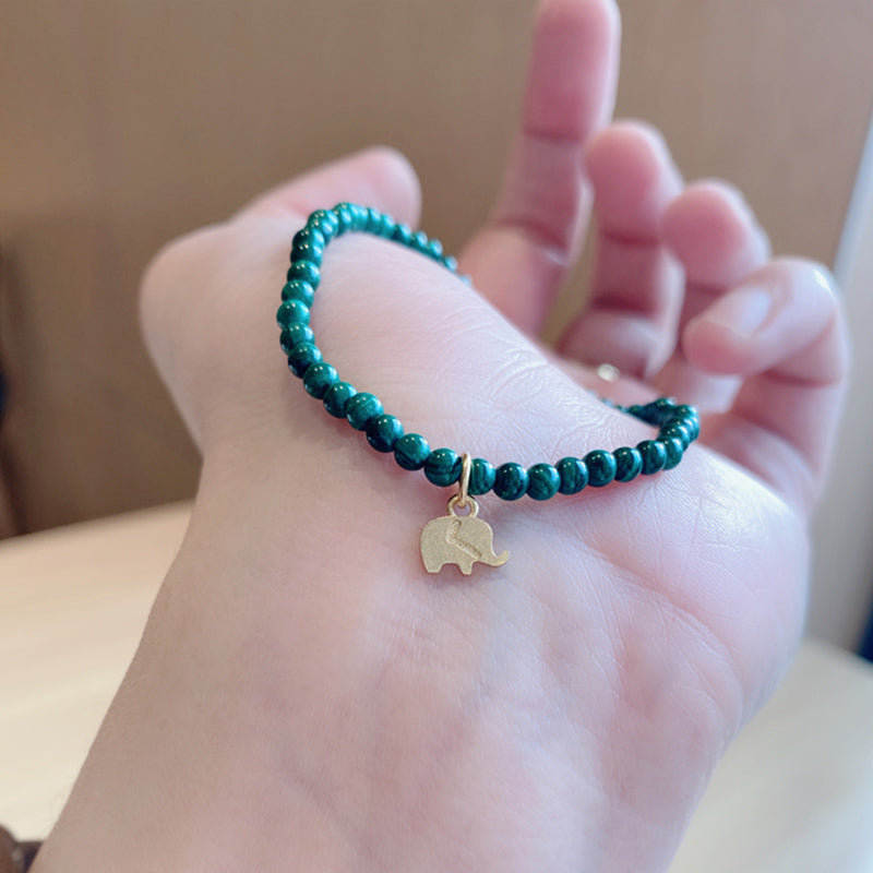 Natural Malachite Elephant Anti-Anxiety Charm Bracelet - Image 3