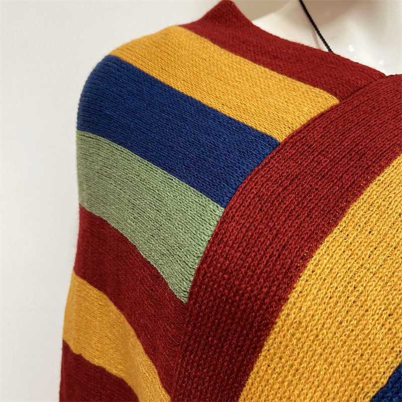 Tibetan Colorful Striped Design Shawl Tassels Pullover Winter Cozy Travel Scarf Wrap - Image 17