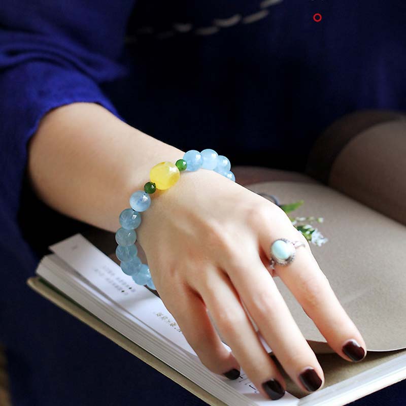 Natural Aquamarine Amber Beads Serenity Healing Bracelet - Image 3