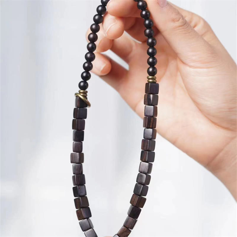 Tibet Ebony Wood Square Beads Peace Double Wrap Bracelet - Image 2